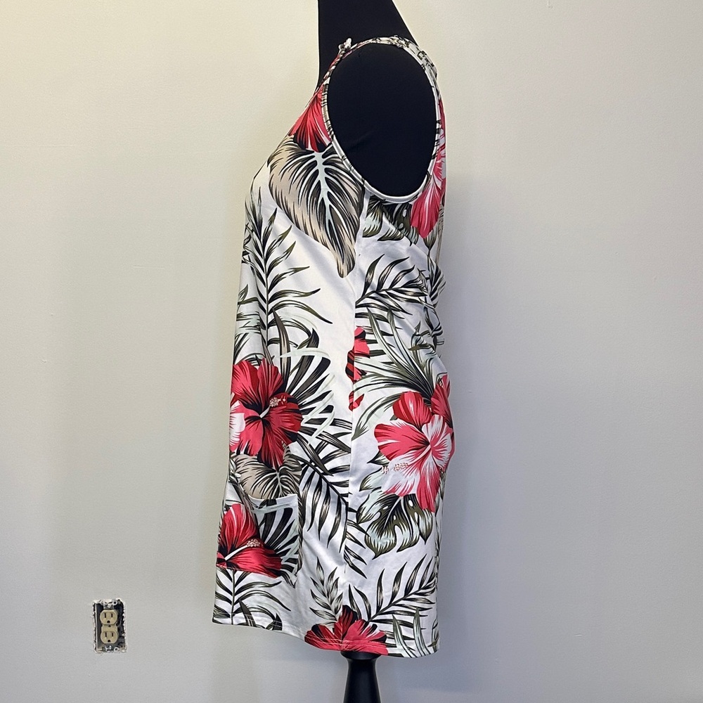 Floral White & Red Tropical Shift Dress size large - Picture 4 of 6